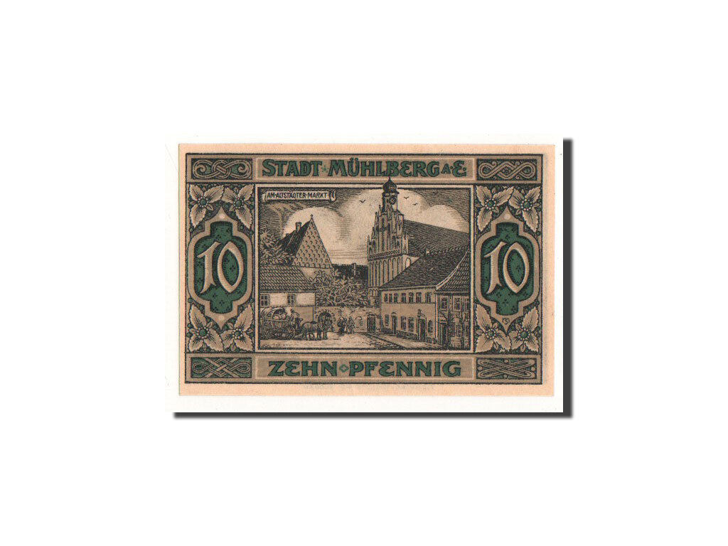 Billete, Alemania, Mühlberg, 10 Pfennig, village, 1921, 1921-07-01, UNC