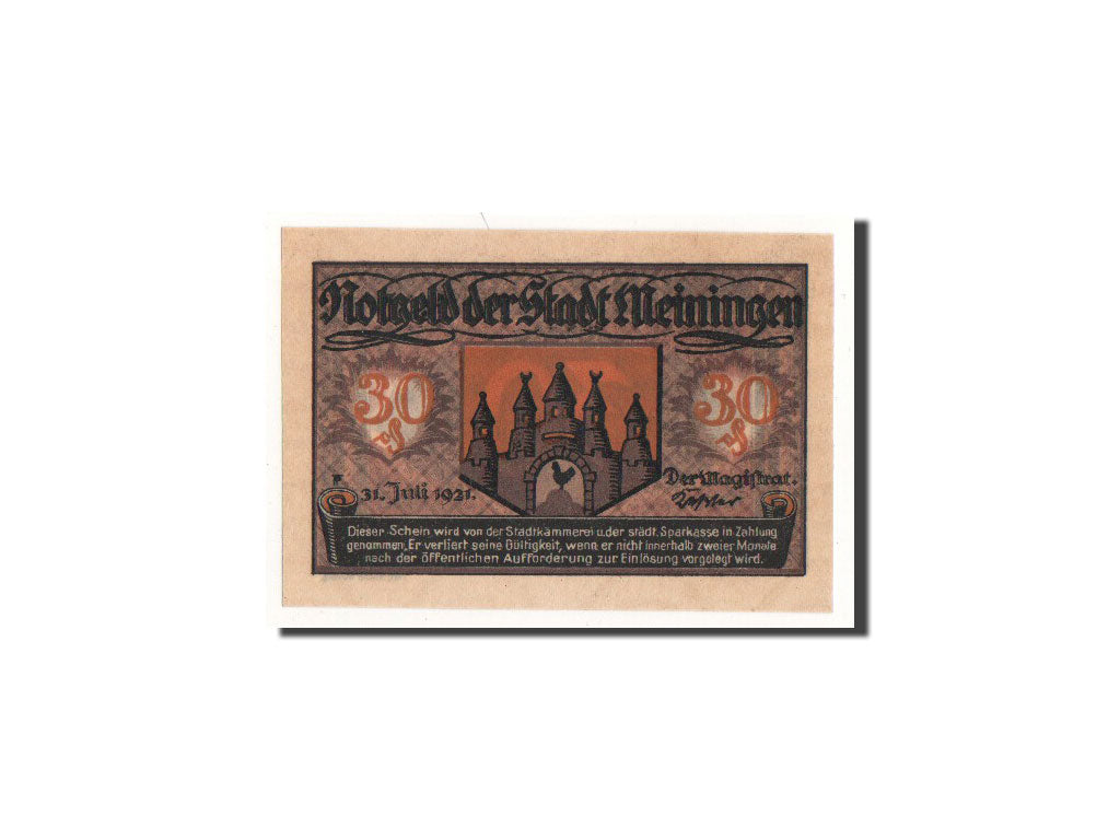 Billete, Alemania, Meiningen, 30 Pfennig, château, 1921, 1921-07-31, UNC