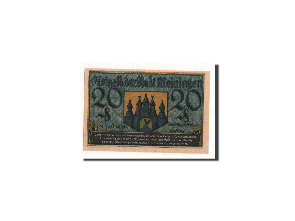 Billete, Alemania, Meiningen, 20 Pfennig, château, 1921, 1921-07-21, UNC