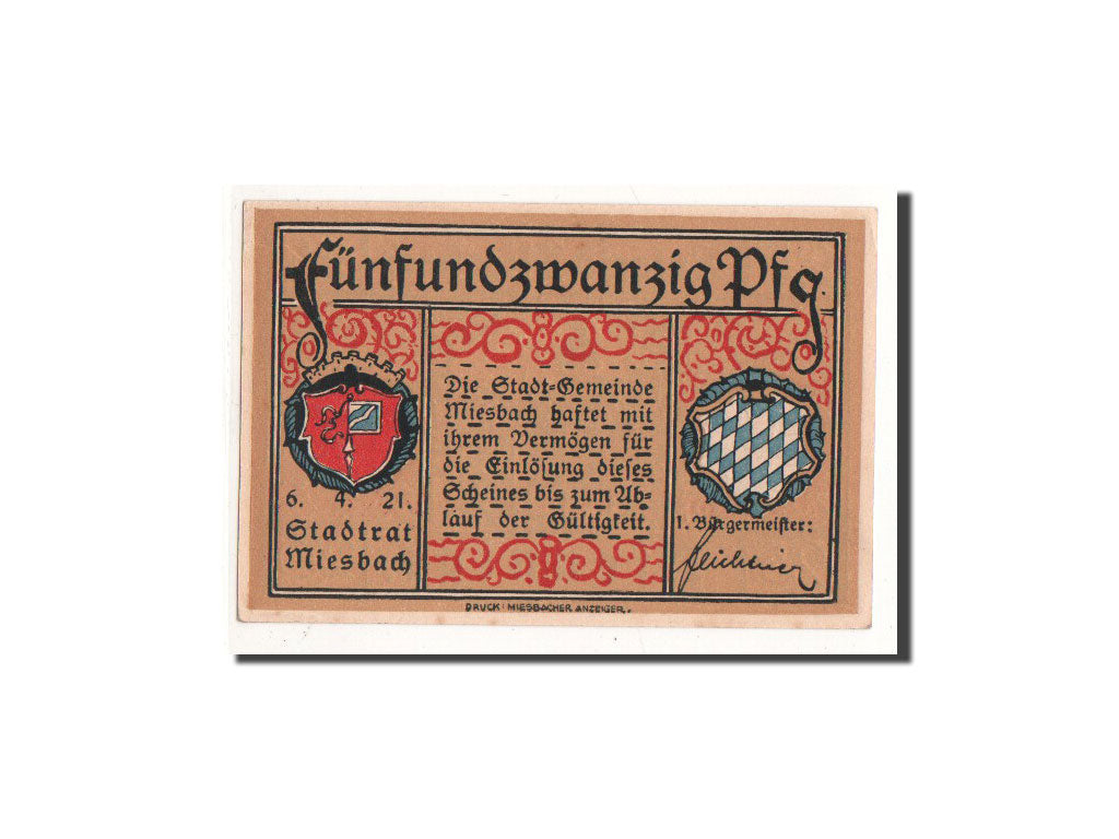 Geldschein, Deutschland, Miesbach, 25 Pfennig, Eglise, 1921, 1921-04-06, UNZ