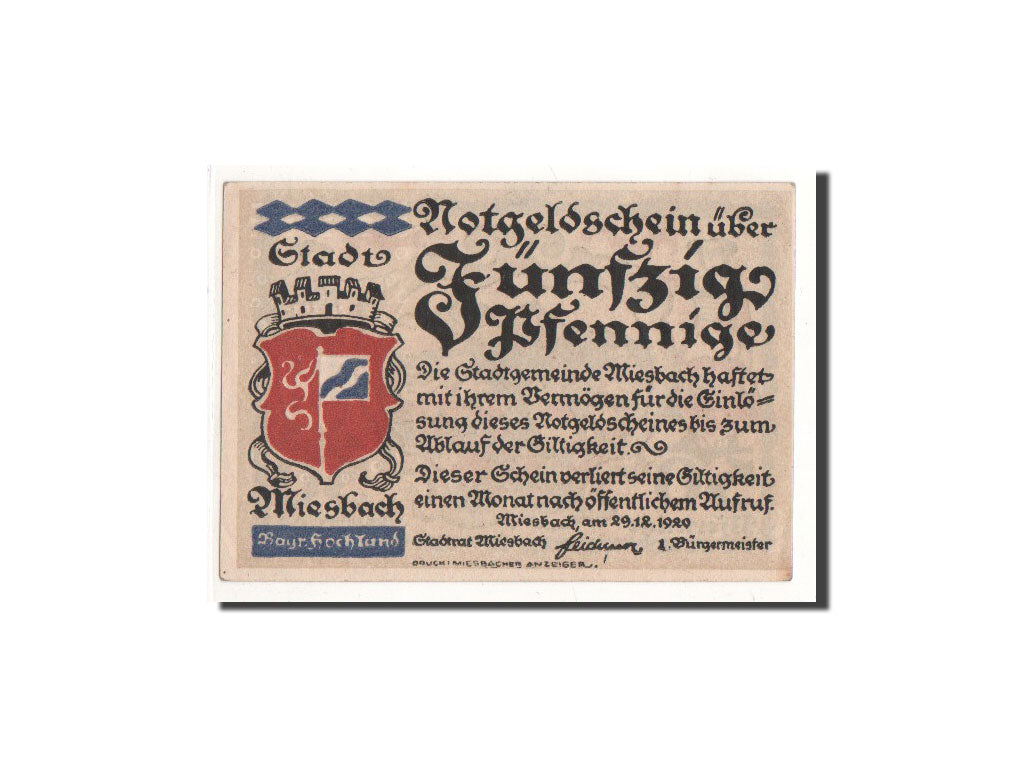 Billete, Alemania, Miesbach, 50 Pfennig, village, 1920, 1920-12-29, UNC