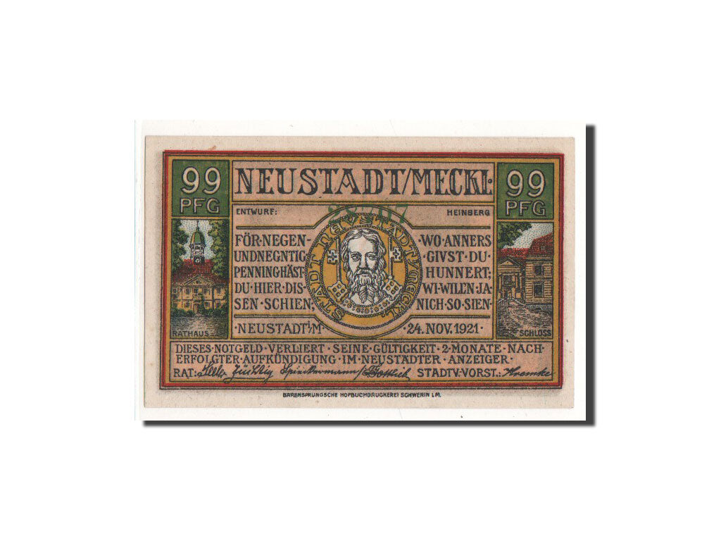 Billete, Alemania, Neustadt Stadt, 99 Pfennig, château, 1921, 1921-11-24, UNC