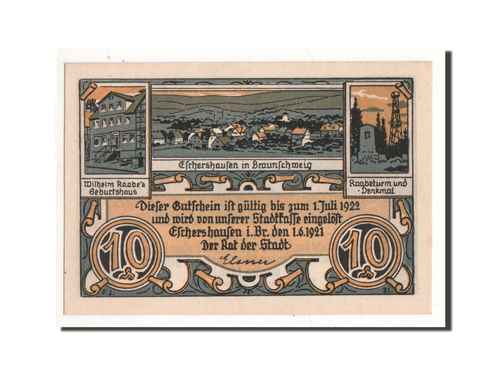 Billete, Alemania, Eschershausen, 10 Pfennig, Animaux, 1921, 1921-06-01, UNC