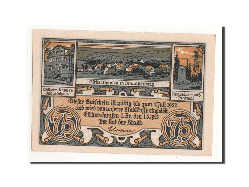 Billete, Alemania, Eschershausen, 75 Pfennig, personnage, 1921, 1921-06-01, UNC