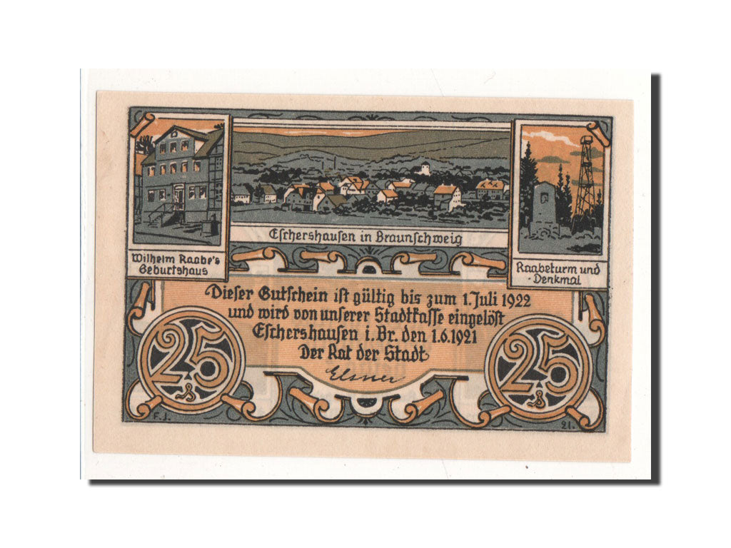 Banknote, Germany, Eschershausen, 25 Pfennig, paysage, 1921, 1921-06-01