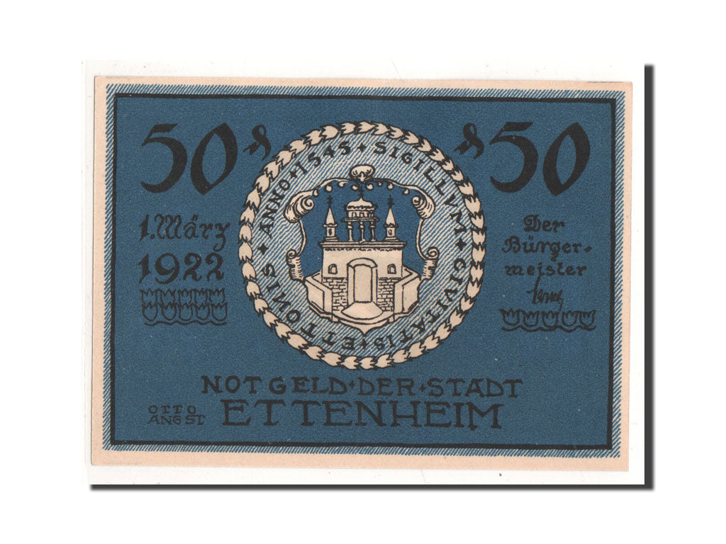 Geldschein, Deutschland, Ettenheim Stadt, 50 Pfennig, paysage, 1922, 1922-03-01