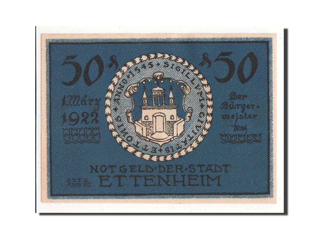 Geldschein, Deutschland, Ettenheim Stadt, 50 Pfennig, Ecusson, 1922, 1922-03-01