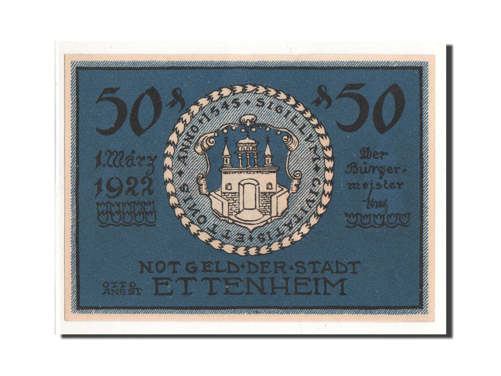 Billet, Allemagne, Ettenheim Stadt, 50 Pfennig, portrait, 1922, 1922-03-01