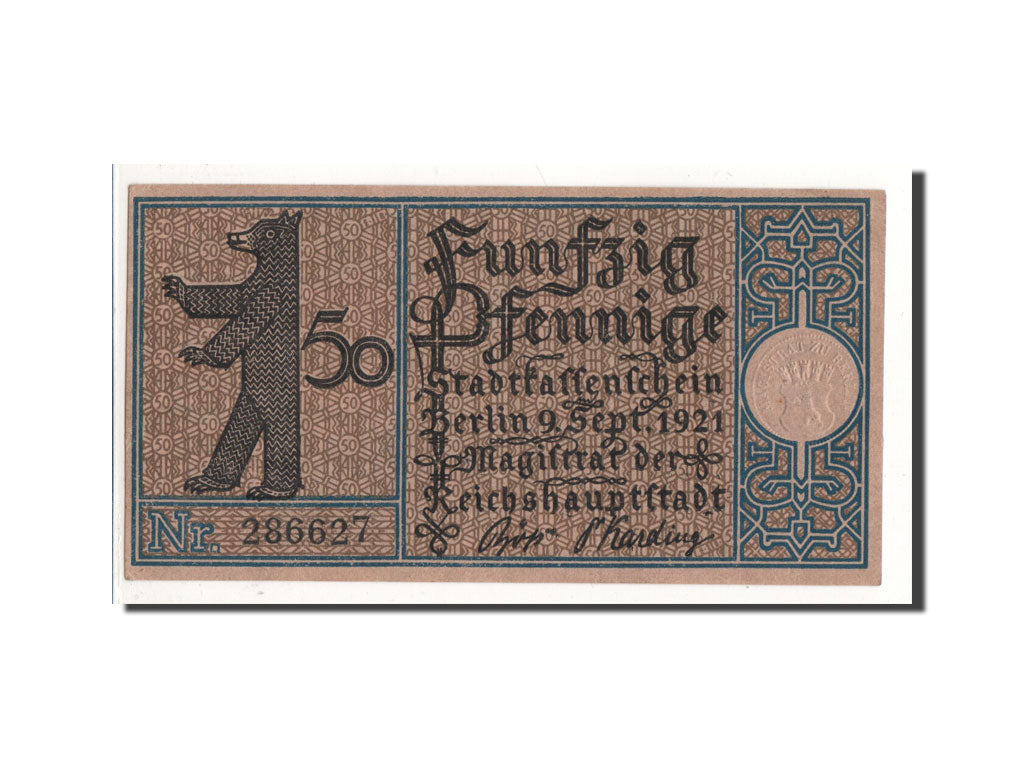 Billet, Allemagne, Berlin Stadt, 50 Pfennig, bateau, 1921, 1921-09-09, NEUF