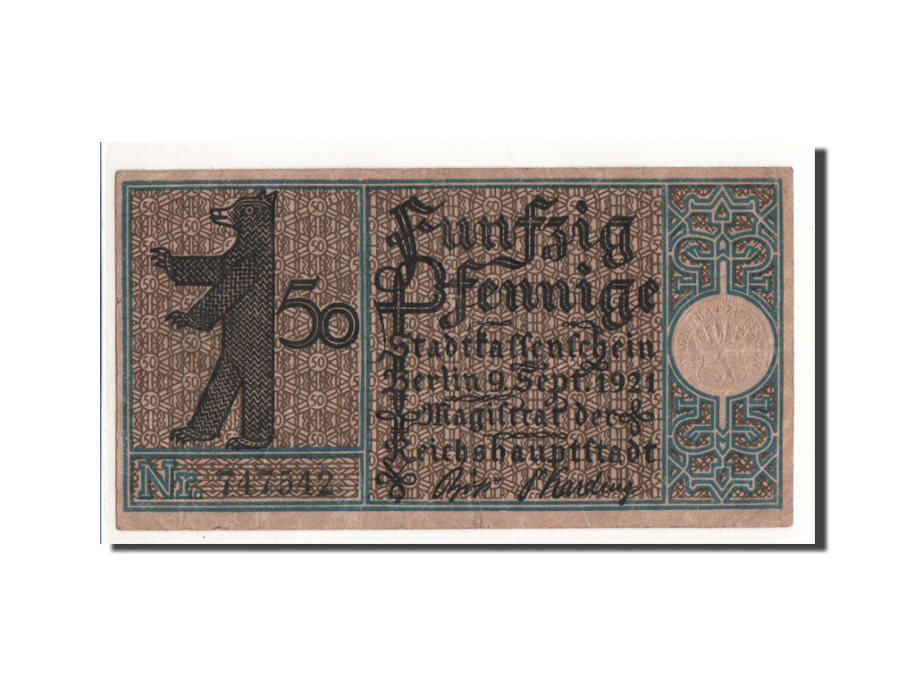 Geldschein, Deutschland, Berlin Stadt, 50 Pfennig, place 1, 1921, 1921-09-09