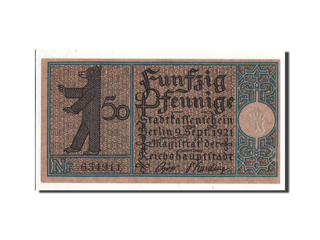 Banknot, Niemcy, Berlin Stadt, 50 Pfennig, moulin, 1921, 1921-09-09, UNC(65-70)