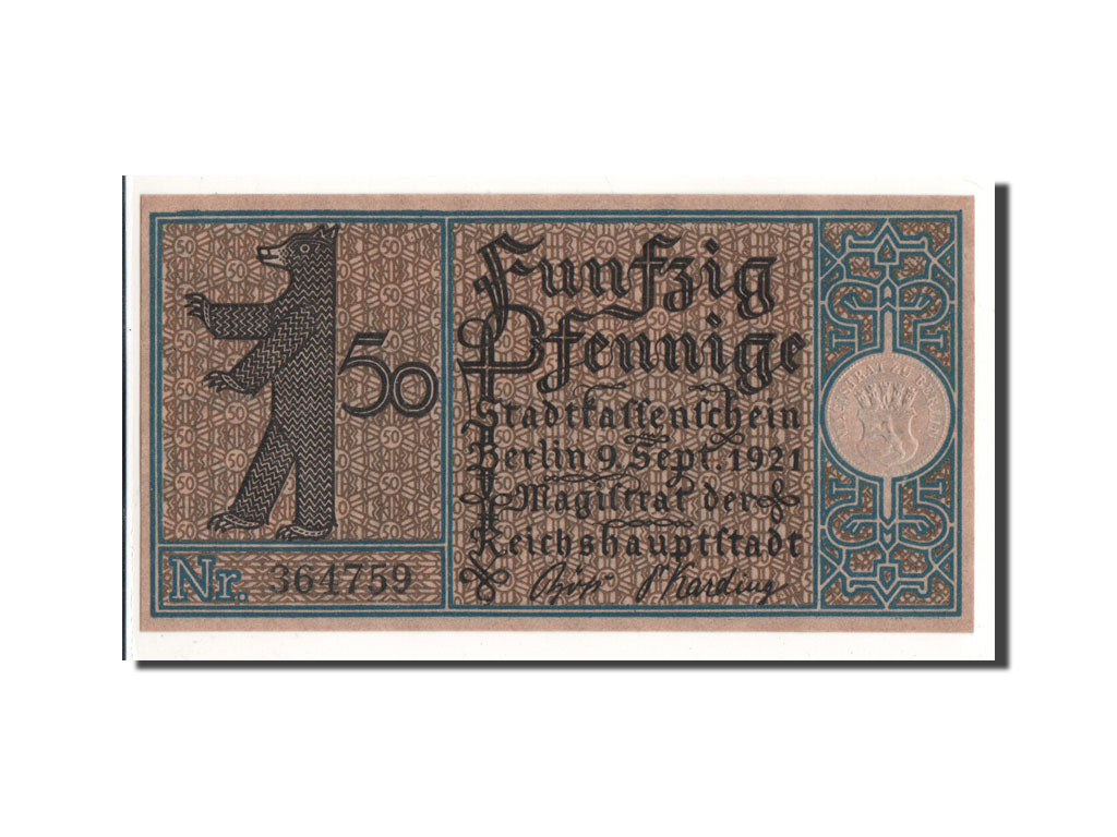 Billet, Allemagne, Berlin Stadt, 50 Pfennig, village 1, 1921, 1921-09-09, NEUF