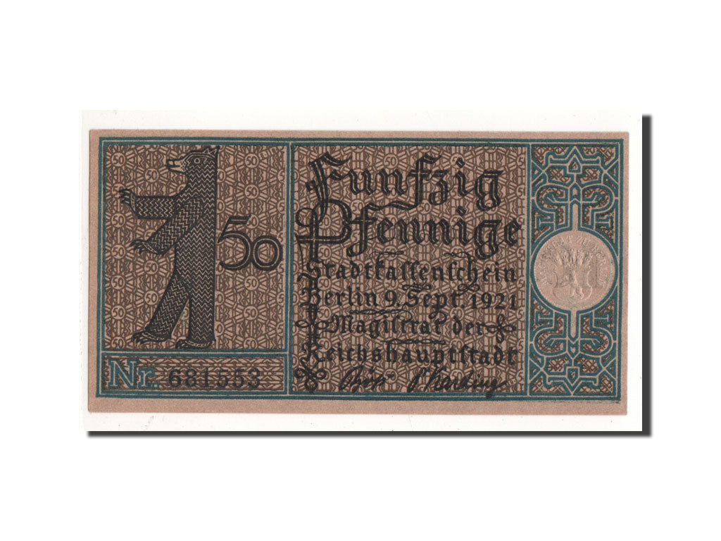 Geldschein, Deutschland, Berlin Stadt, 50 Pfennig, Eglise, 1921, 1921-09-09