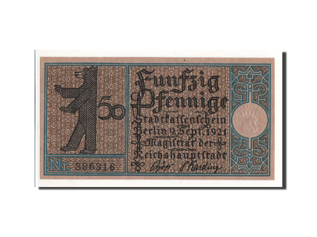 Geldschein, Deutschland, Berlin Stadt, 50 Pfennig, Eglise 1, 1921, 1921-09-09