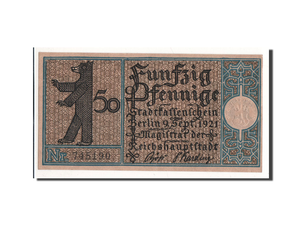 Banknot, Niemcy, Berlin Stadt, 50 Pfennig, ferme, 1921, 1921-09-09, UNC(65-70)