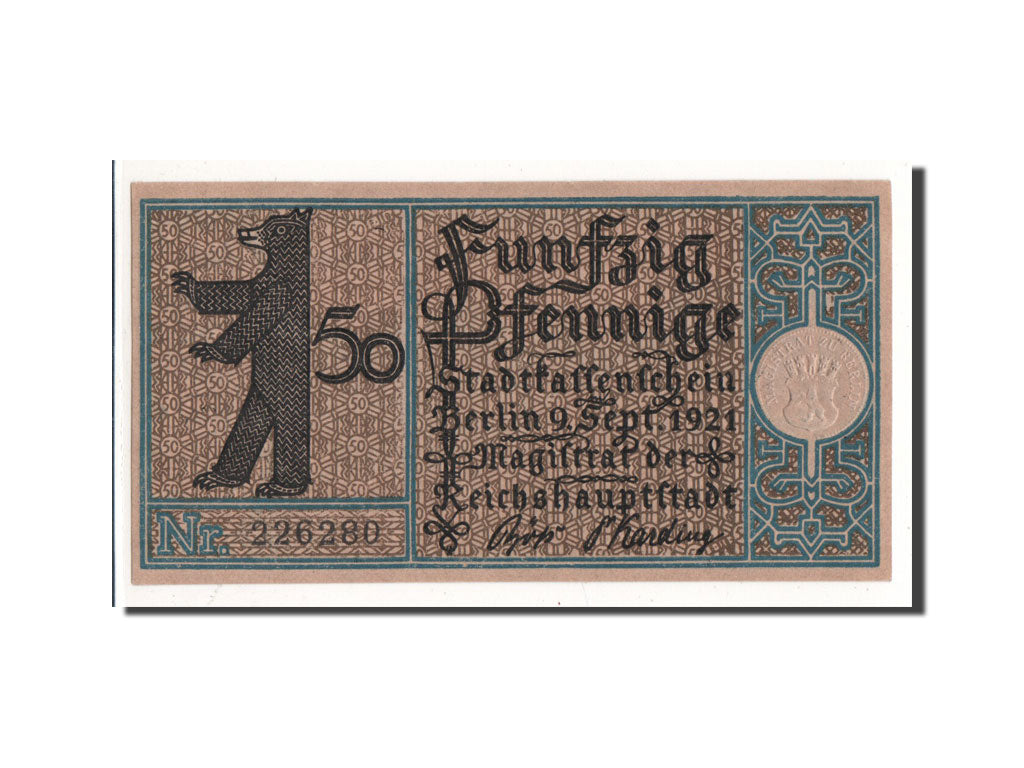 Banconote, Germania, Berlin Stadt, 50 Pfennig, Diligence, 1921, 1921-09-09, FDS