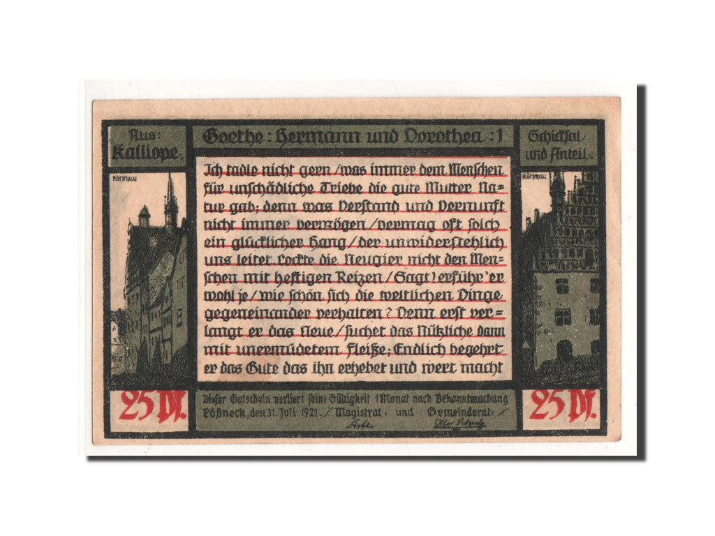 Banconote, Germania, Possneck, 25 Pfennig, personnage, 1921, 1921-07-31, FDS