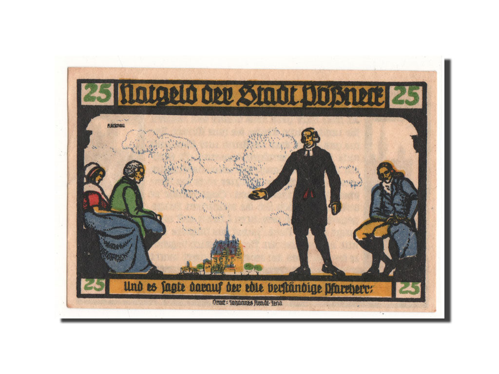 Banconote, Germania, Possneck, 25 Pfennig, personnage, 1921, 1921-07-31, FDS