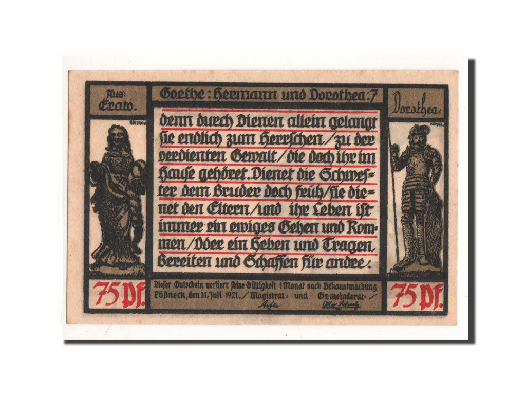Banconote, Germania, Possneck, 75 Pfennig, personnage, 1921, 1921-07-31, FDS