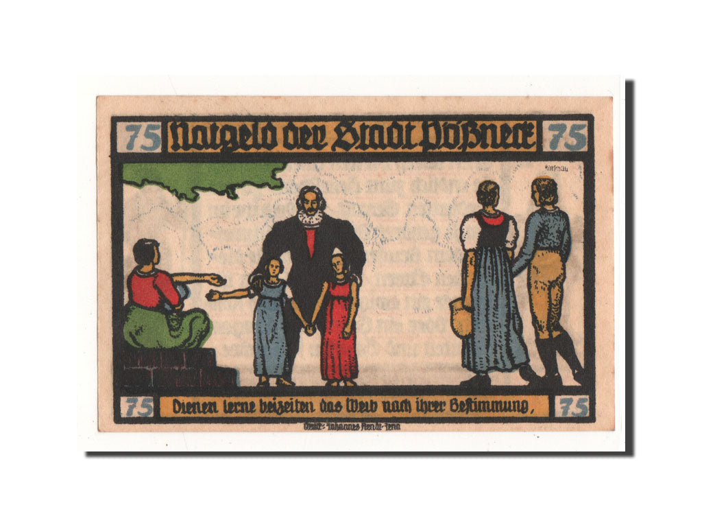 Banconote, Germania, Possneck, 75 Pfennig, personnage, 1921, 1921-07-31, FDS