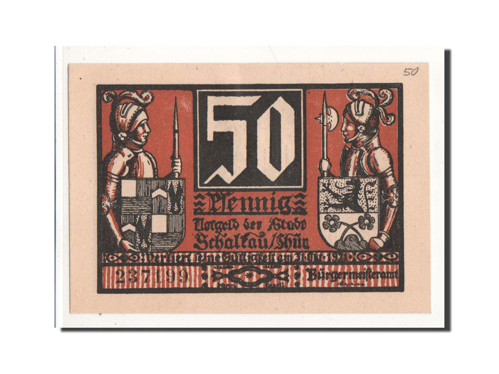 Banconote, Germania, Schalkau, 50 Pfennig, chevalier 1, O.D, Undated, FDS