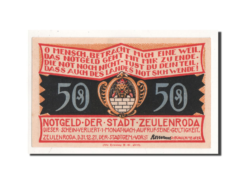 Biljet, Duitsland, Zeulenroda, 50 Pfennig, paysage, 1921, 1921-11-01, NIEUW