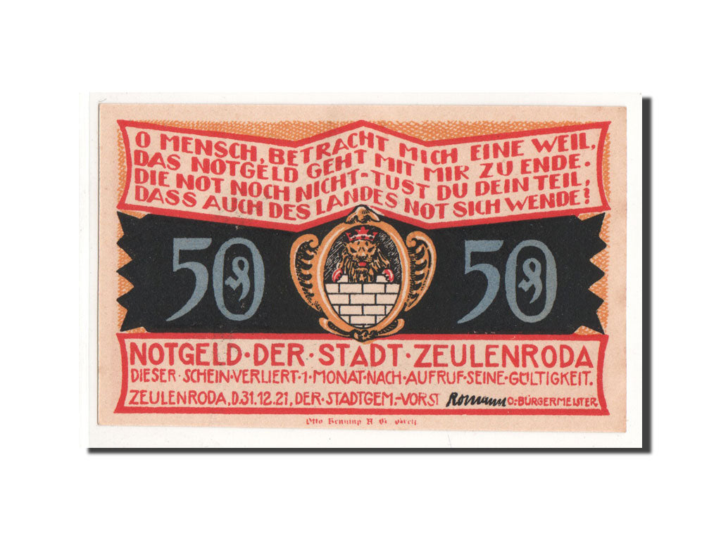 Billet, Allemagne, Zeulenroda, 50 Pfennig, paysage 1, 1921, 1921-11-01, NEUF