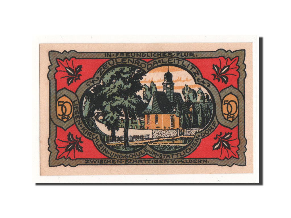 Billet, Allemagne, Zeulenroda, 50 Pfennig, Eglise, 1921, 1921-11-01, NEUF
