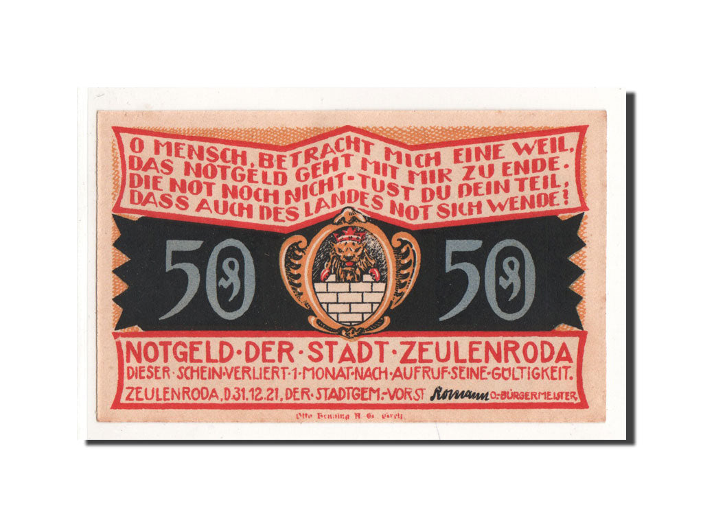 Billet, Allemagne, Zeulenroda, 50 Pfennig, Maison, 1921, 1921-11-01, NEUF