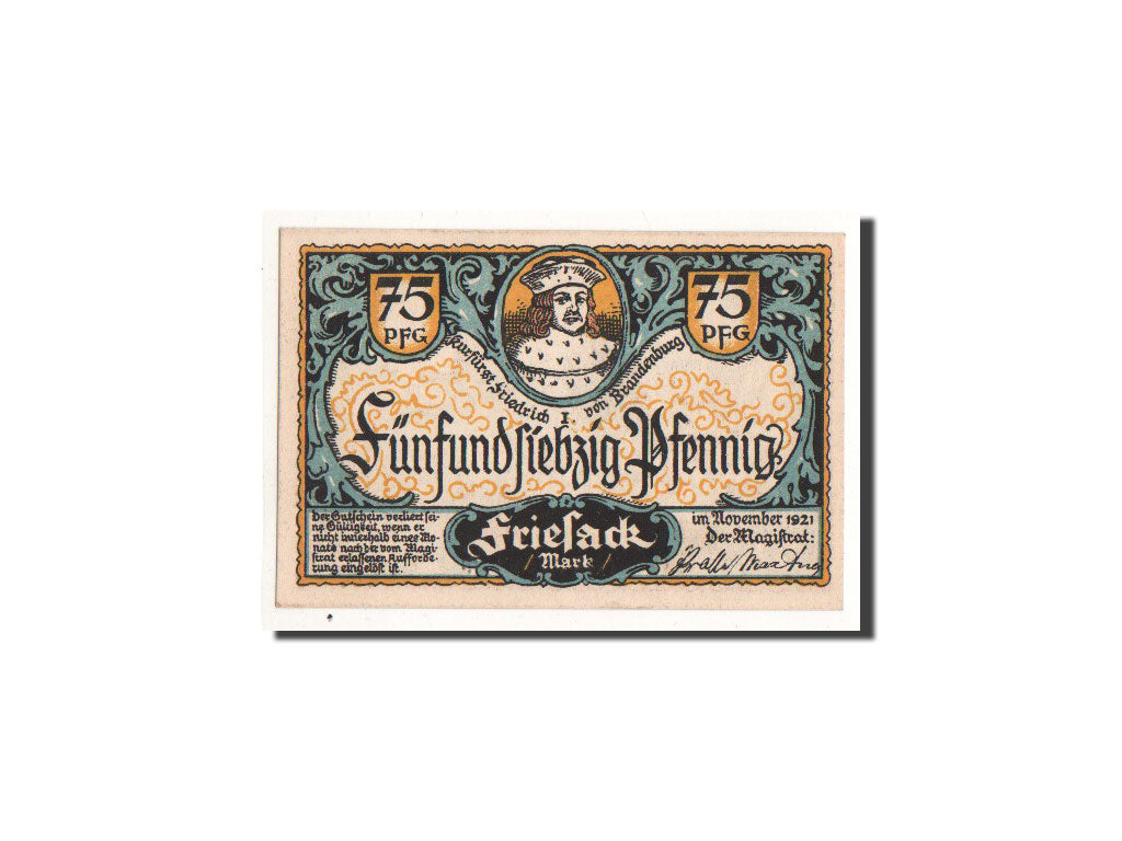 Banknote, Germany, Friesack Stadt, 75 Pfennig, guerre, 1921, Undated