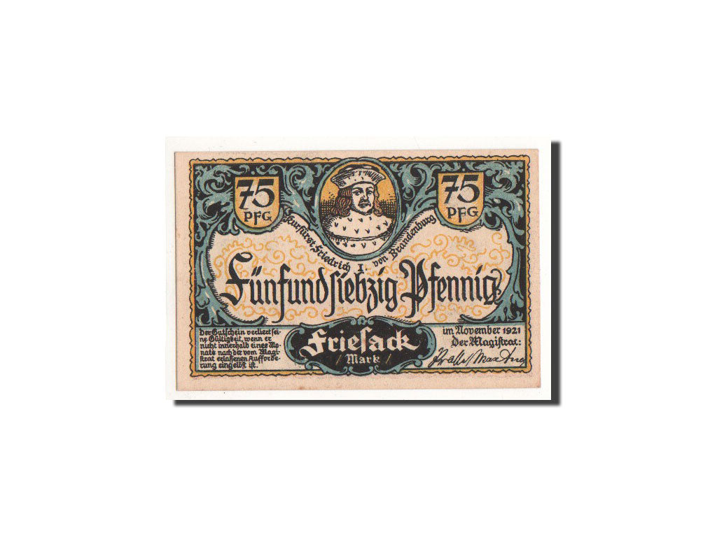 Geldschein, Deutschland, Friesack Stadt, 75 Pfennig, chevalier, 1921, Undated