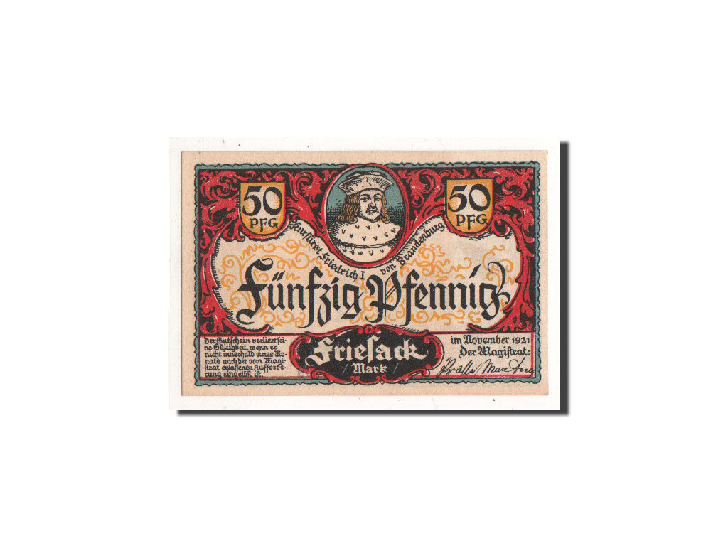 Banknote, Germany, Friesack Stadt, 50 Pfennig, paysan, 1921, Undated