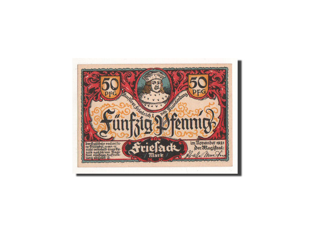 Banknote, Germany, Friesack Stadt, 50 Pfennig, moulin, 1921, Undated