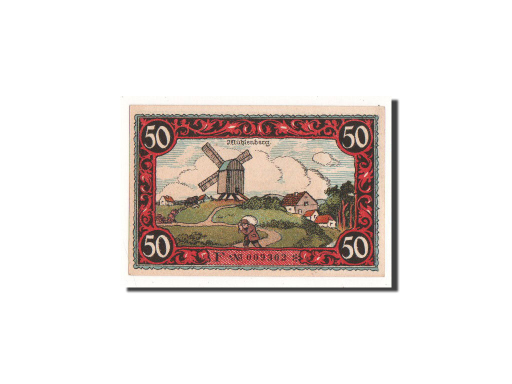 Banknote, Germany, Friesack Stadt, 50 Pfennig, moulin, 1921, Undated