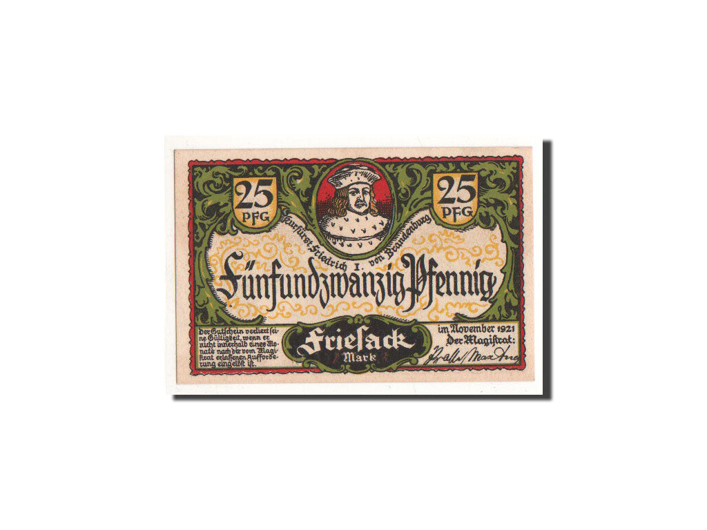 Geldschein, Deutschland, Friesack Stadt, 25 Pfennig, paysage, 1921, Undated