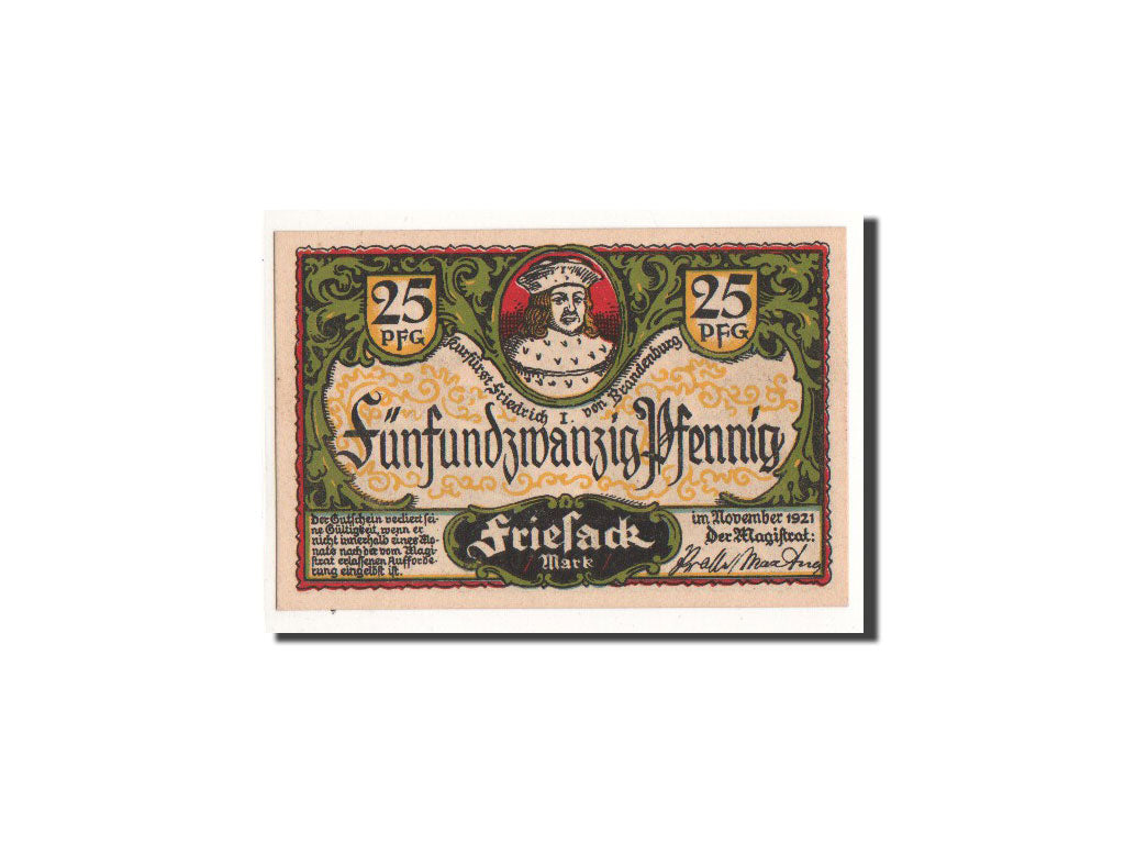 Geldschein, Deutschland, Friesack Stadt, 25 Pfennig, statue, 1921, Undated, UNZ