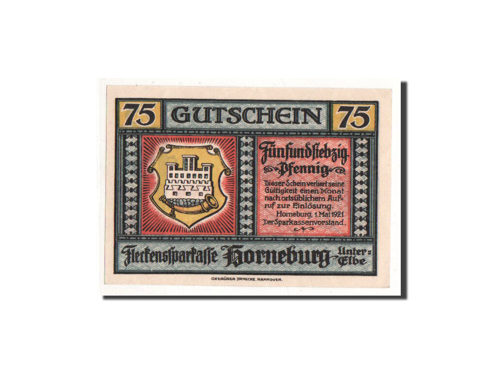 Geldschein, Deutschland, Horneburg, 75 Pfennig, Maison, 1921, 1921-05-01, UNZ