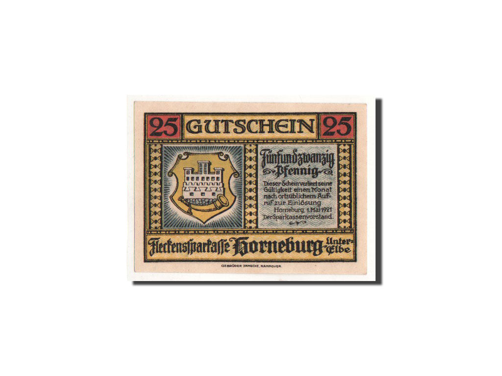 Geldschein, Deutschland, Horneburg, 25 Pfennig, Maison, 1921, 1921-05-01, UNZ
