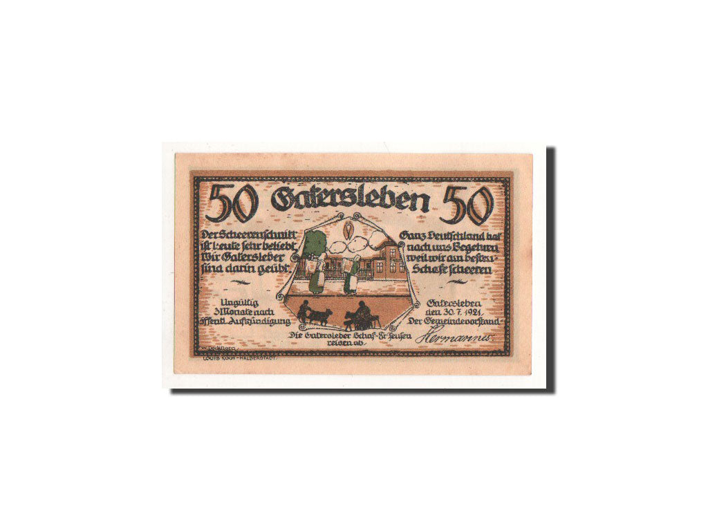 Biljet, Duitsland, Gatersleben, 50 Pfennig, personnage, 1921, 1921-07-30, NIEUW