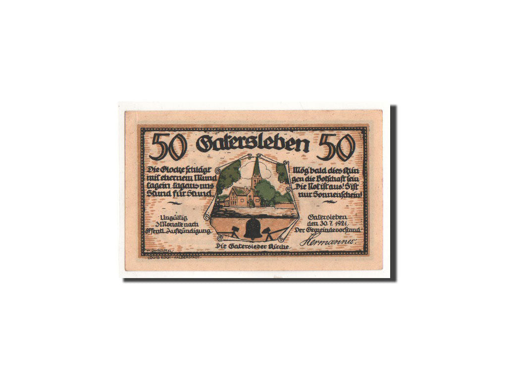 Billet, Allemagne, Gatersleben, 50 Pfennig, chambre, 1921, 1921-07-30, NEUF