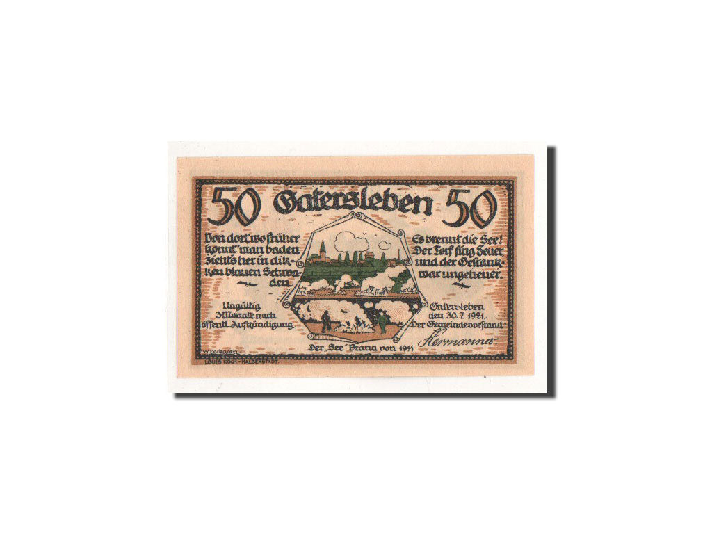 Billet, Allemagne, Gatersleben, 50 Pfennig, automobile, 1921, 1921-07-30, NEUF