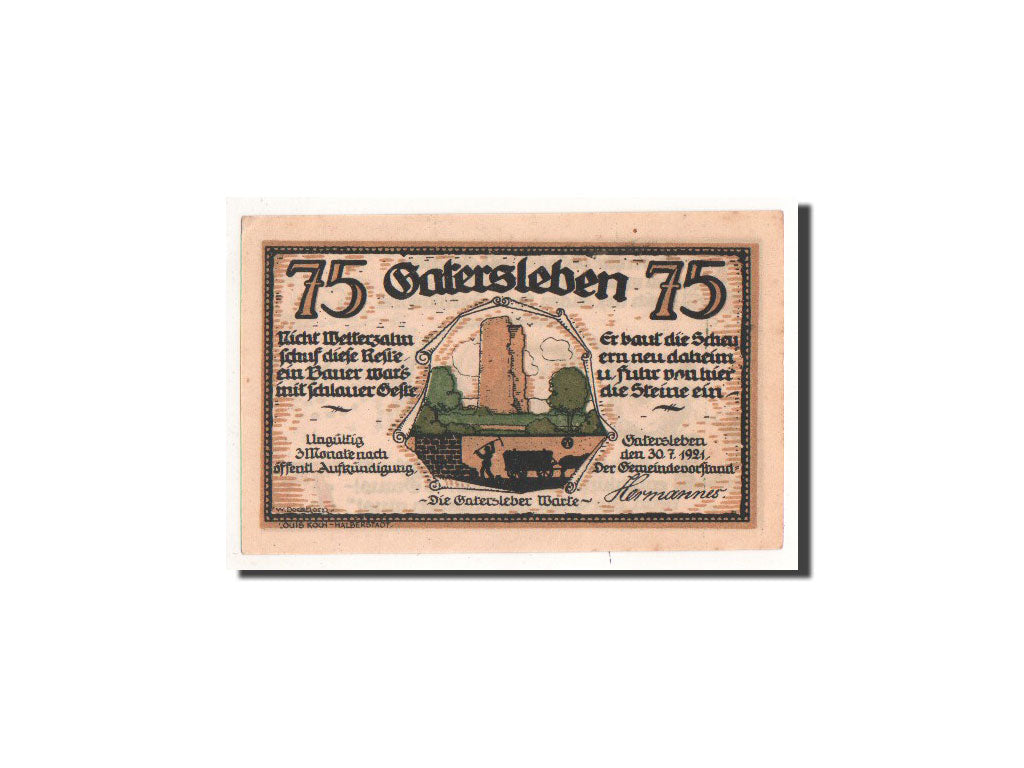 Geldschein, Deutschland, Gatersleben, 75 Pfennig, personnage, 1921, 1921-07-30