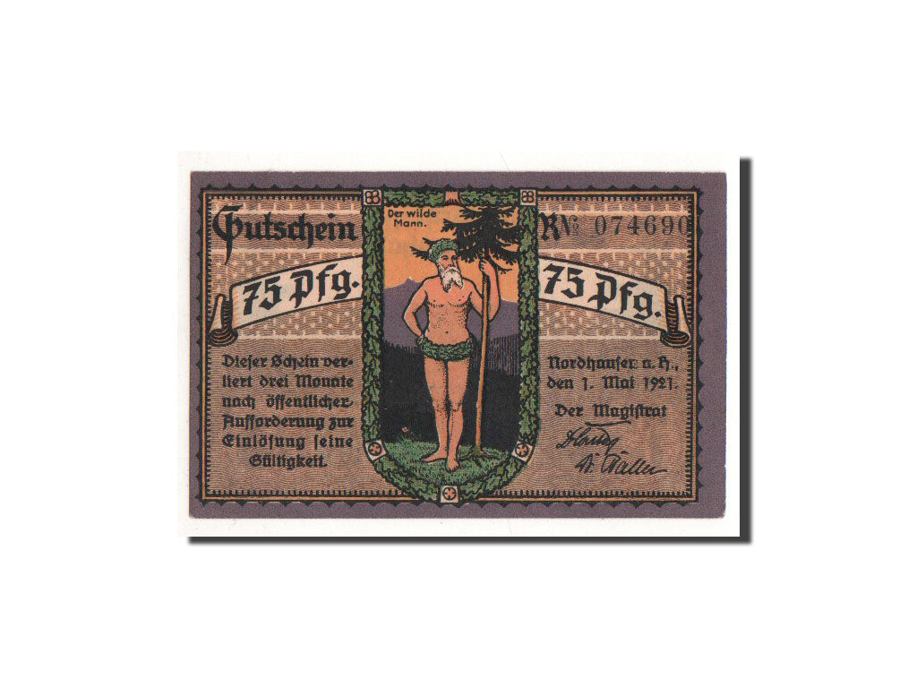 Billet, Allemagne, Nordhausen Stadt, 75 Pfennig, paysage, 1921, 1921-05-01