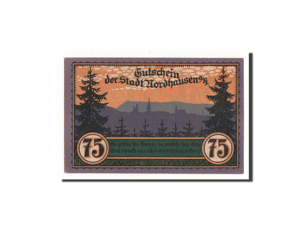 Billet, Allemagne, Nordhausen Stadt, 75 Pfennig, paysage, 1921, 1921-05-01