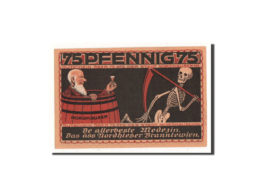 Billet, Allemagne, Nordhausen Stadt, 75 Pfennig, squelette, 1921, 1921-05-01
