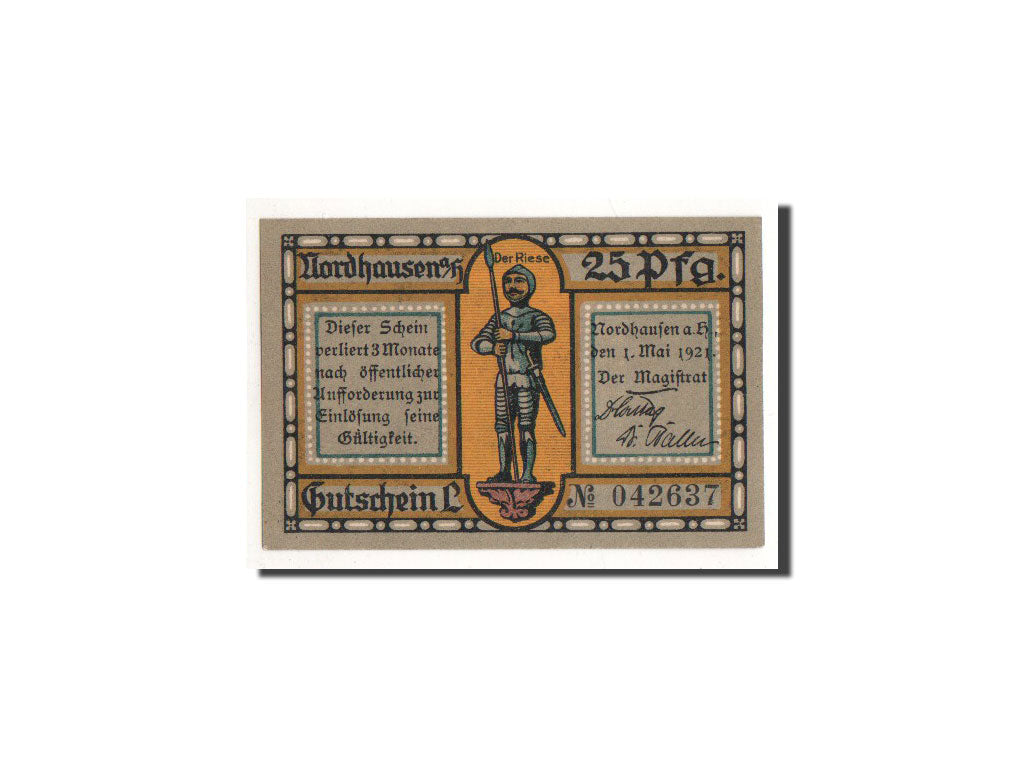 Billet, Allemagne, Nordhausen Stadt, 25 Pfennig, château, 1921, 1921-05-01