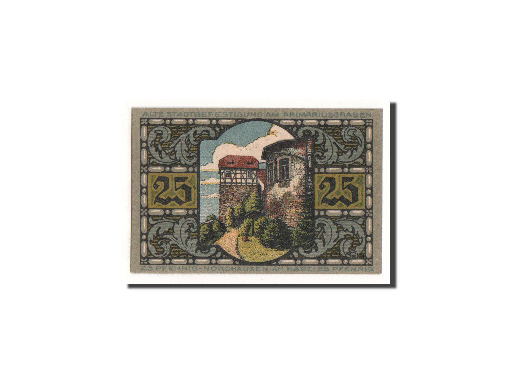 Billet, Allemagne, Nordhausen Stadt, 25 Pfennig, château, 1921, 1921-05-01