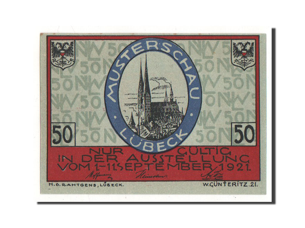 Biljet, Duitsland, Lübeck, 50 Pfennig, Ecusson, 1921, 1921-09-01, NIEUW