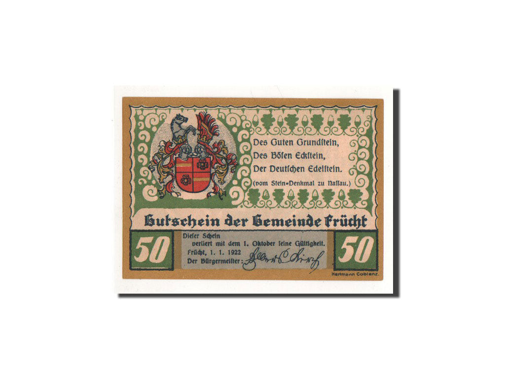 Banknote, Germany, Frücht bei Ems, 50 Pfennig, Eglise, 1922, 1922-01-01