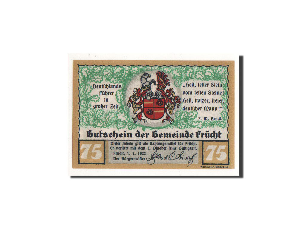 Banconote, Germania, Frücht bei Ems, 75 Pfennig, portrait 1, 1922, 1922-01-01